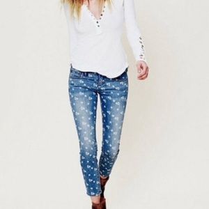 Floral print jeans